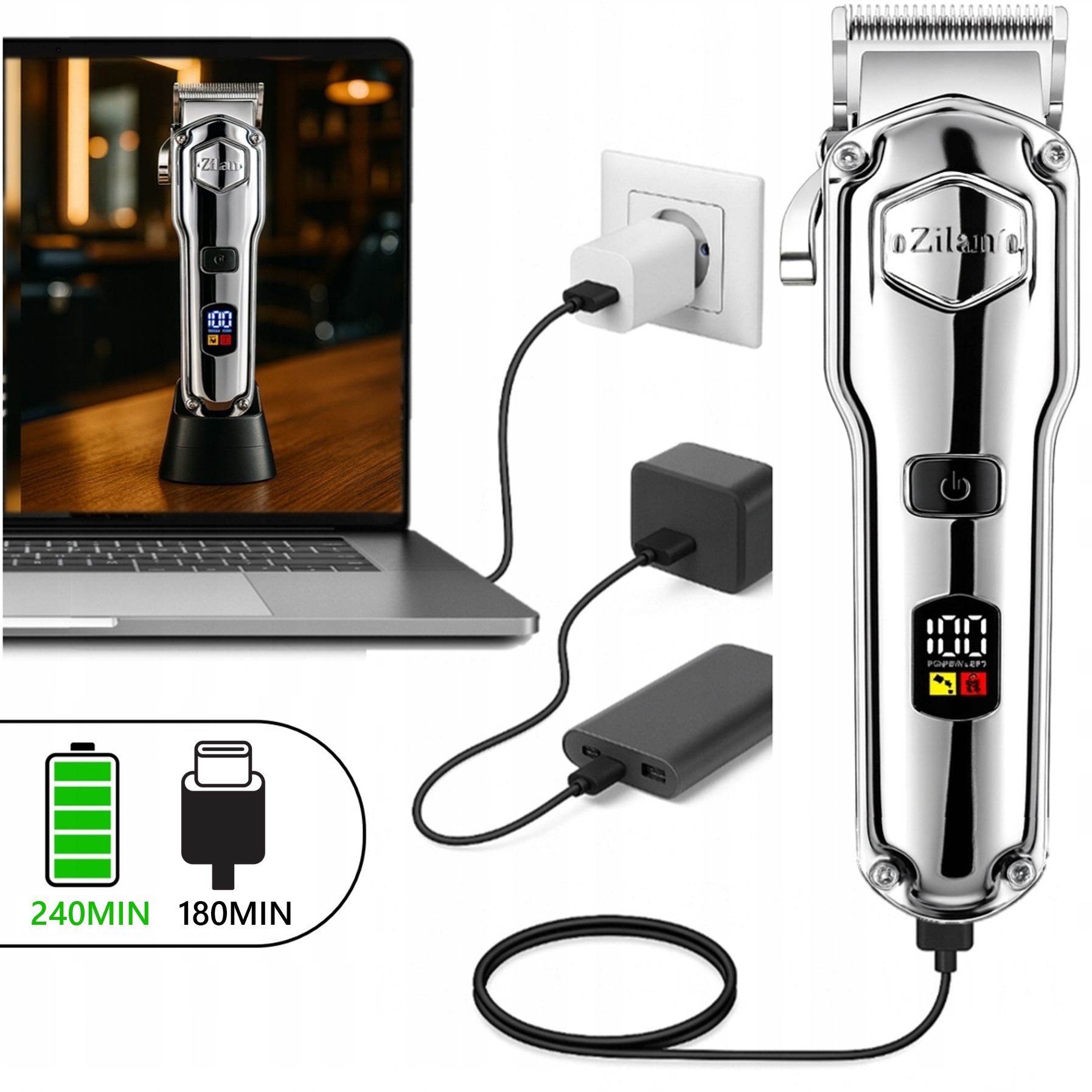 Zastrihávač vlasov a brady Zilan VOLTURNUS ZLN8689, bezkáblový, IPX7, USB, 240 min