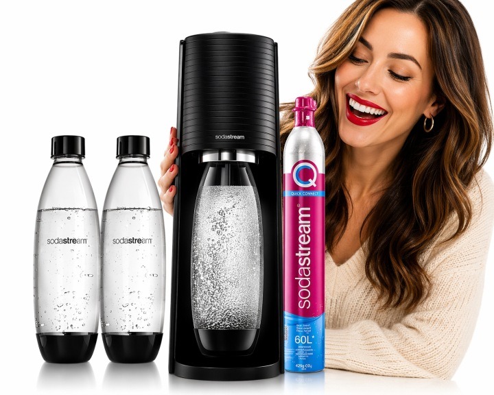 SodaStream Terra Black výrobník perlivej vody + 2× fľaša Fuse 1 l + CO₂ bombička