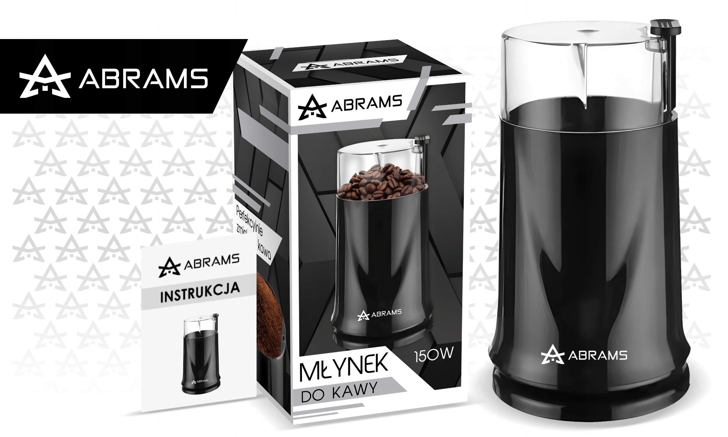 Elektrický mlynček Abrams na kávu, korenie a orechy, 150 W, 50 g, čierny